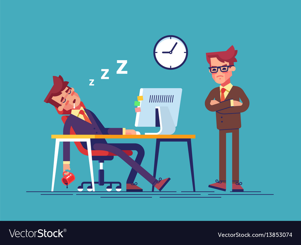 Angry boss and worker falling asleep in office Vector Image Angry boss and worker falling asleep in office Vector Image