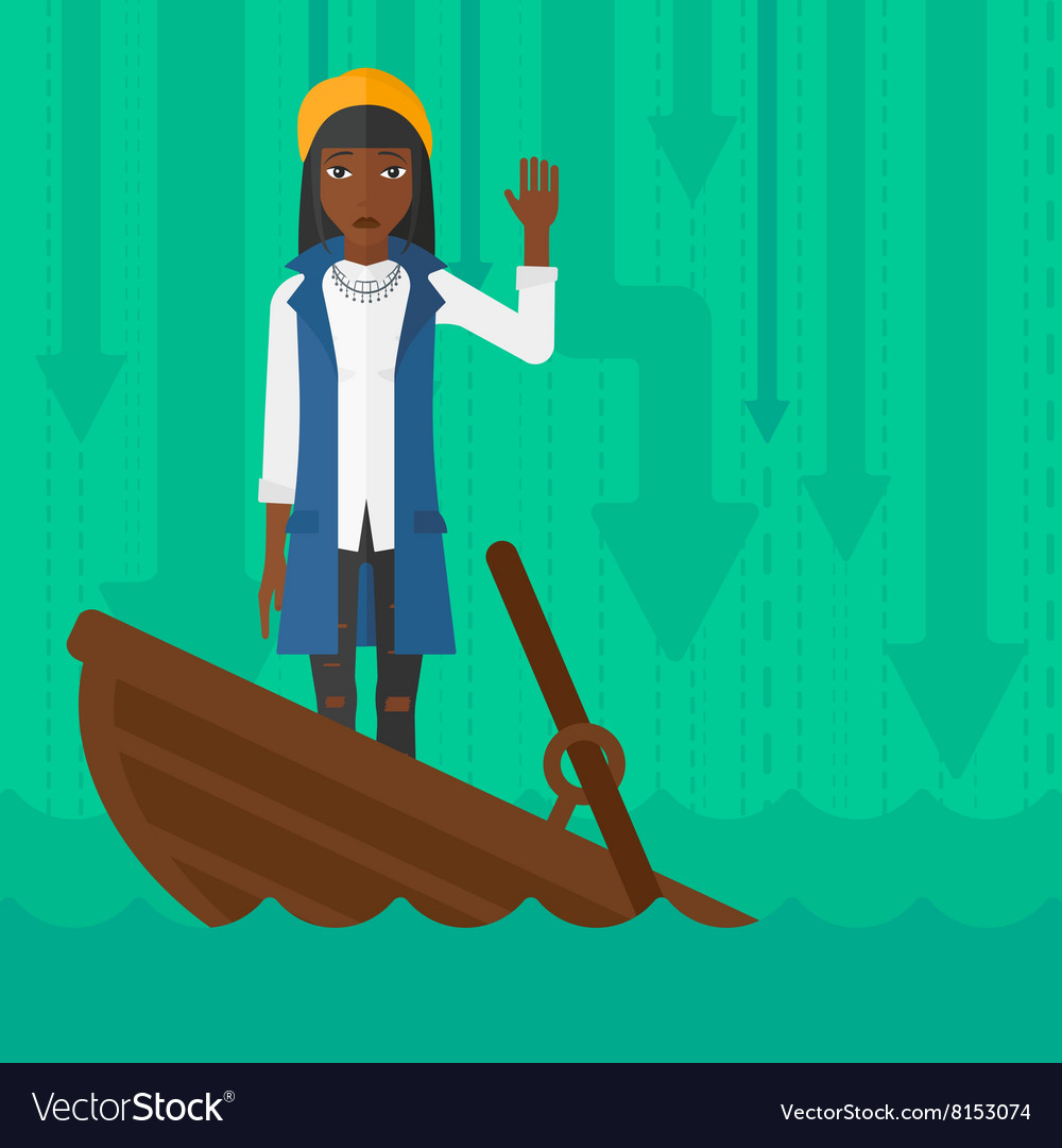 Business woman standing in sinking boat