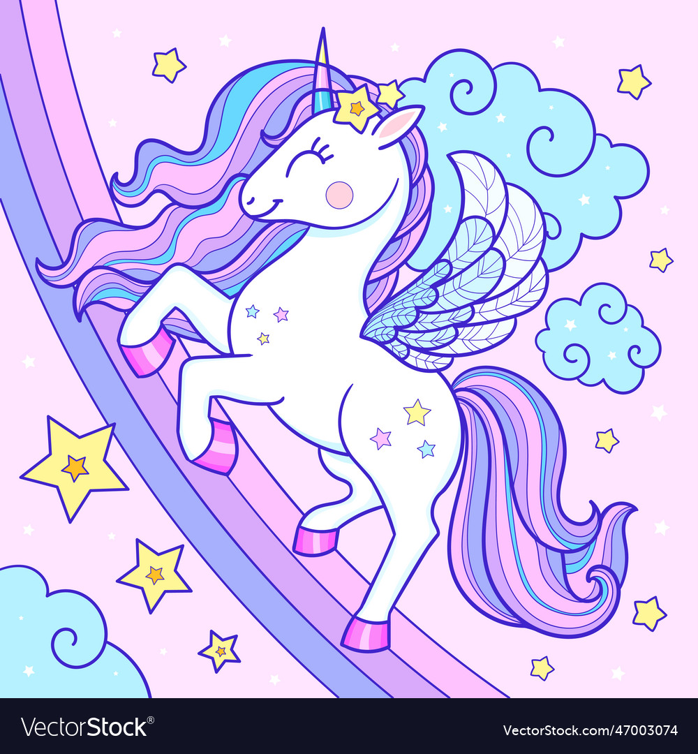 Cute cartoon unicorn and rainbow Royalty Free Vector Image