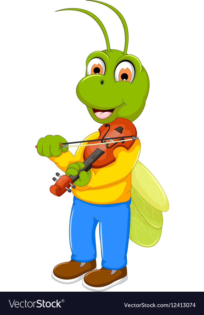 Funny Green Grasshopper Cartoon Playing Violin Vector Image