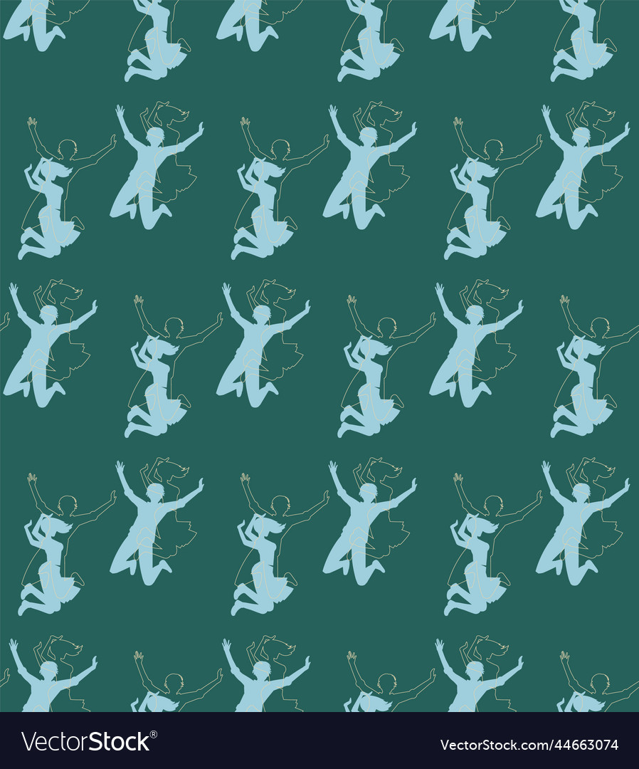 Jumping cartoon people on green seamless