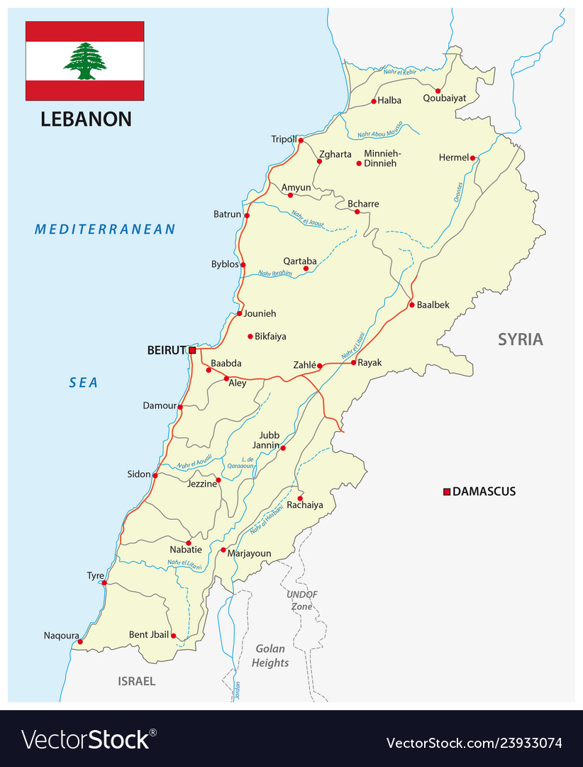 Lebanon road map with flag Royalty Free Vector Image