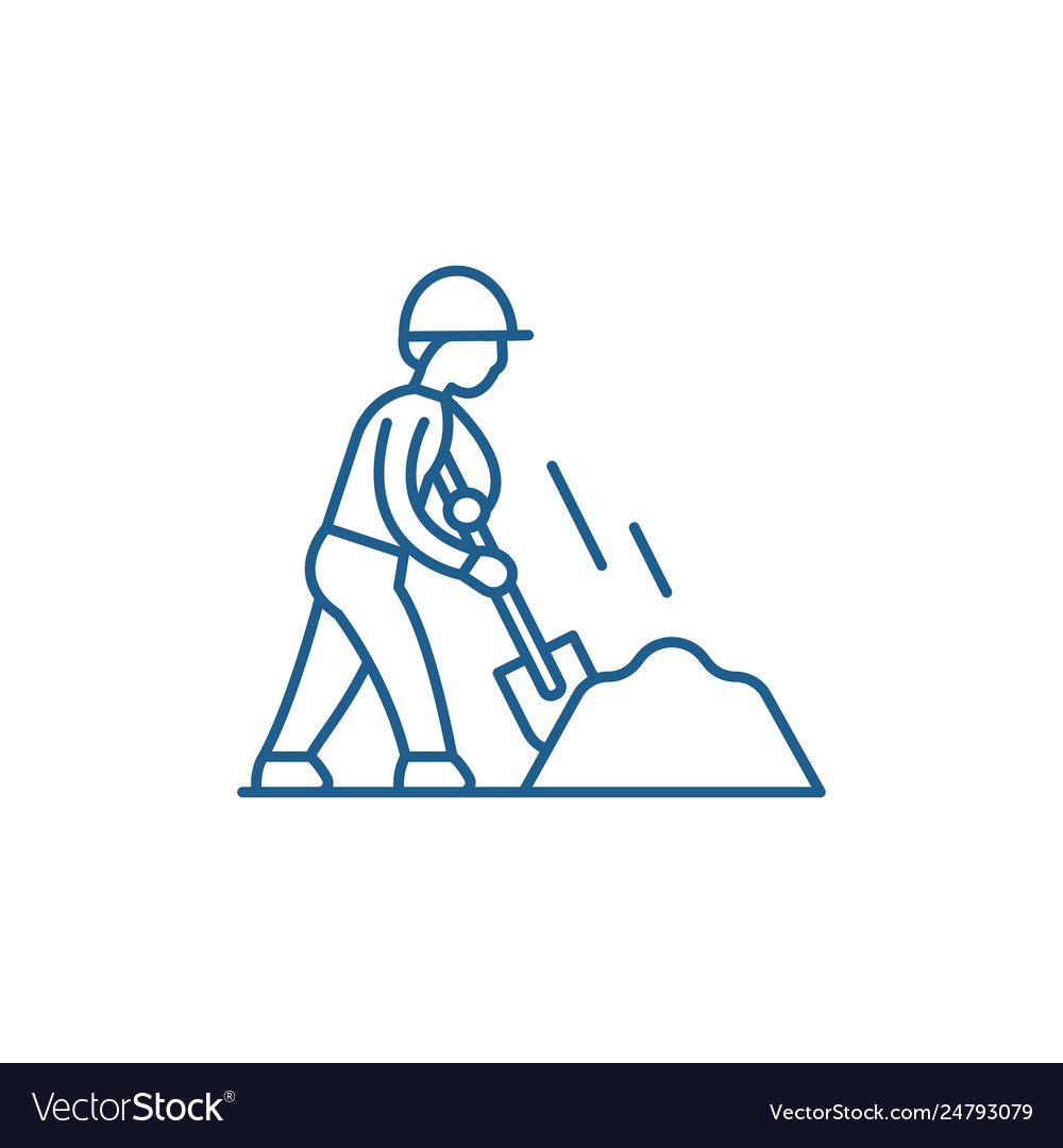 Earthworks line icon concept flat Royalty Free Vector Image