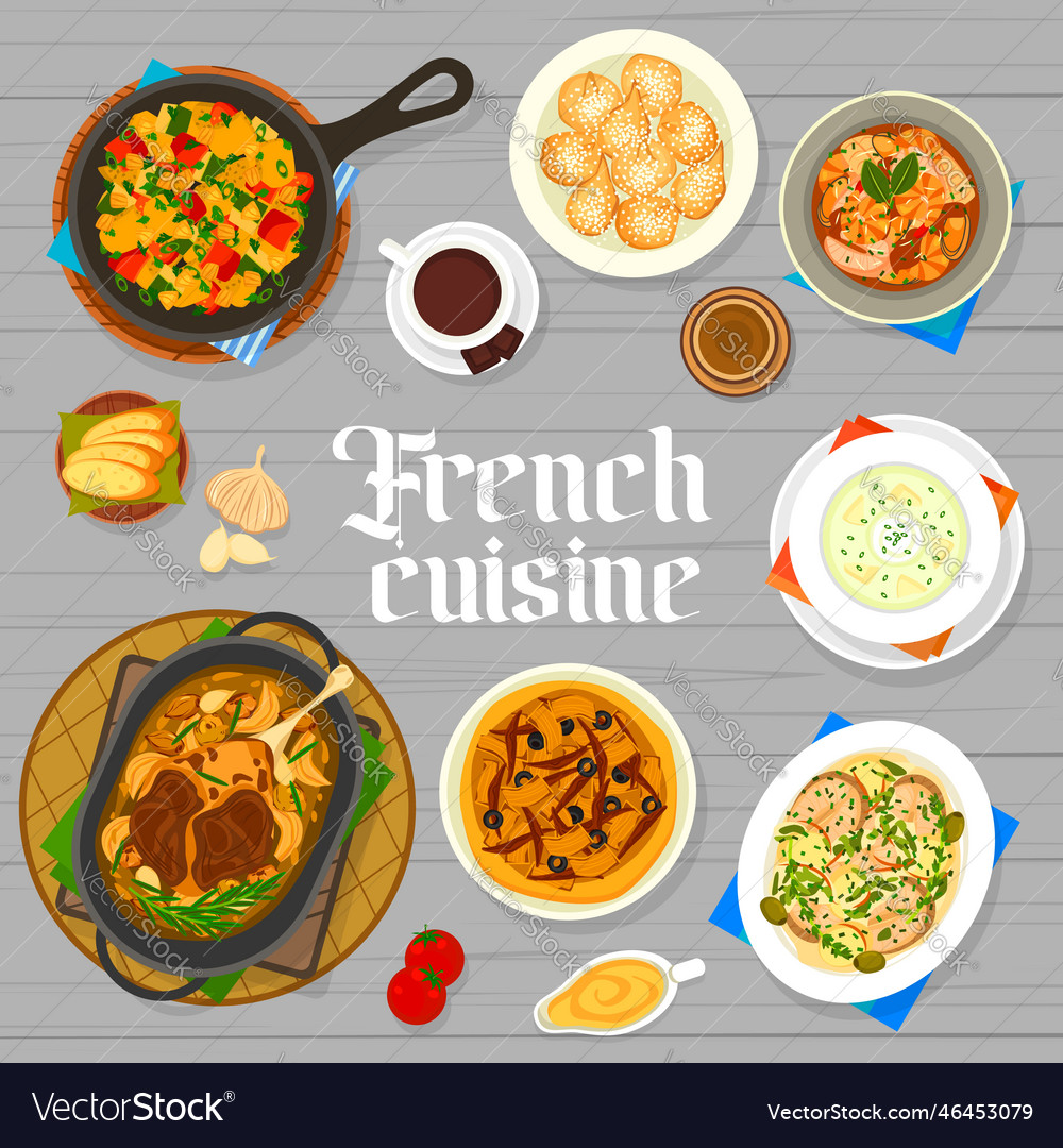 French cuisine food menu cover design template Vector Image