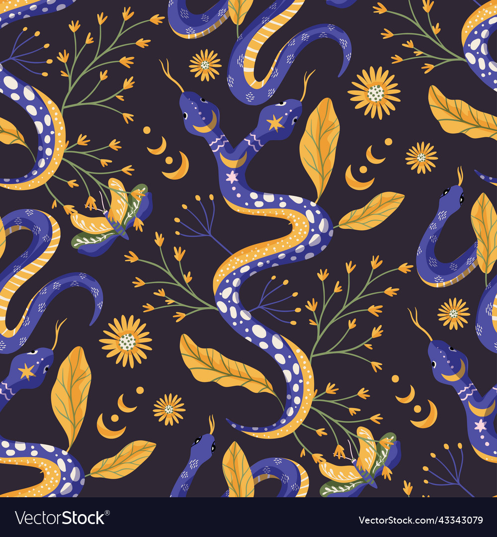 Snake celestial magic seamless pattern Royalty Free Vector image.