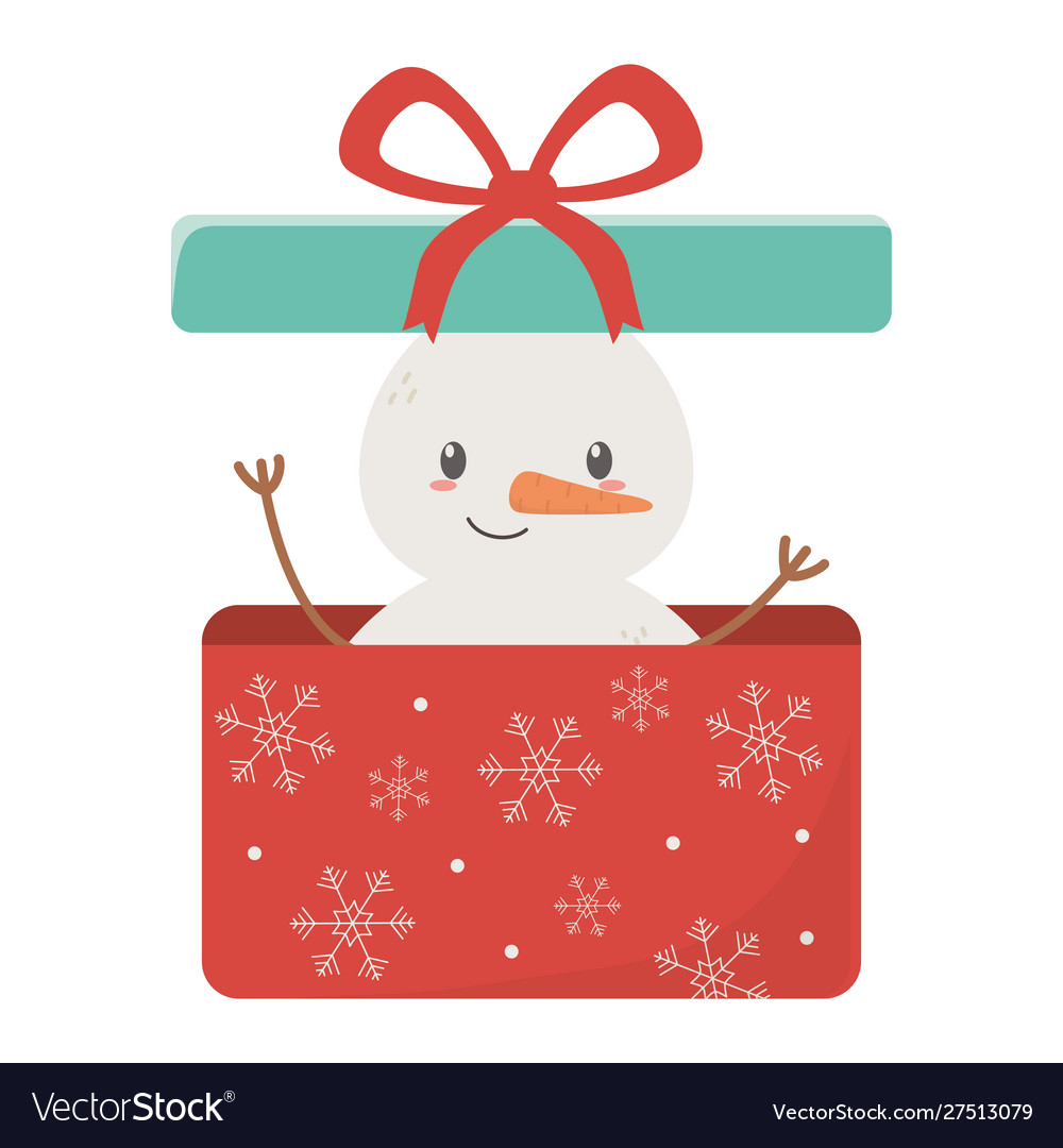 Snowman on gift box surprise celebration merry