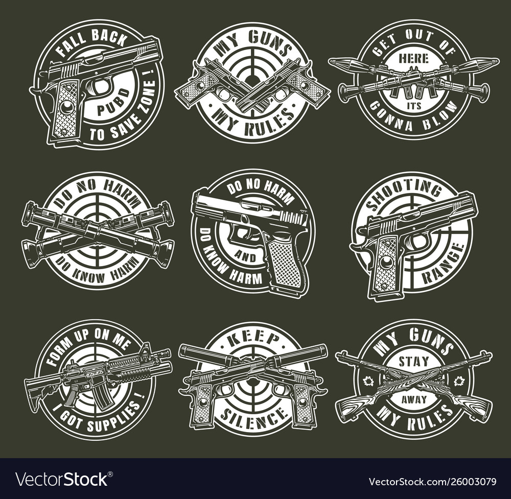 Vintage Monochrome Military Weapons Round Emblems Vector Image