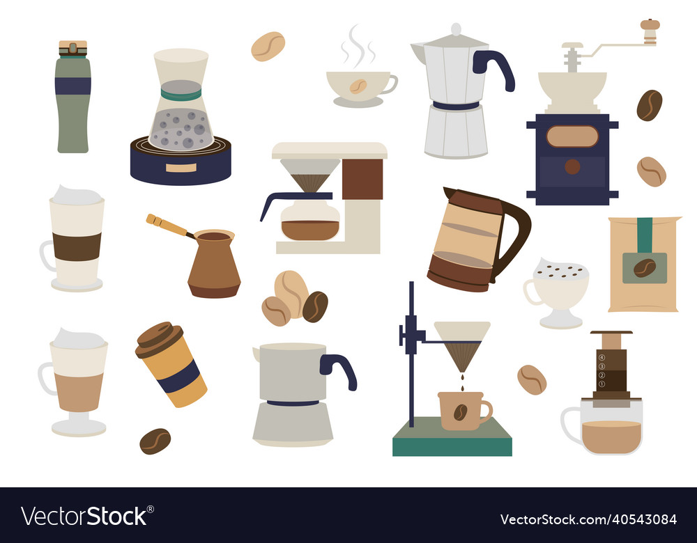 Coffee isolated elements set assortment of shop Vector Image