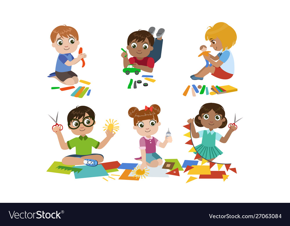 Creative kids set cute boys and girls cutting Vector Image