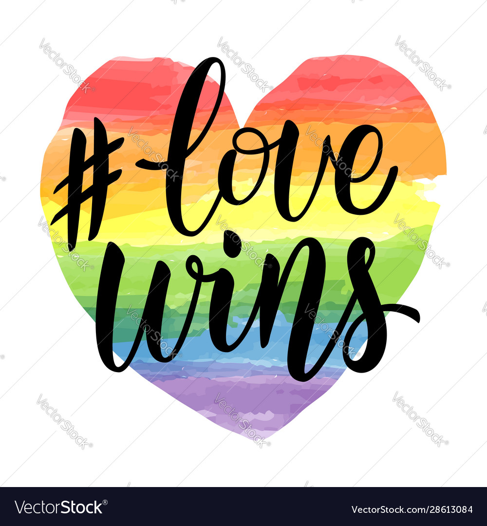 Love wins lettering on watercolor rainbow spectrum