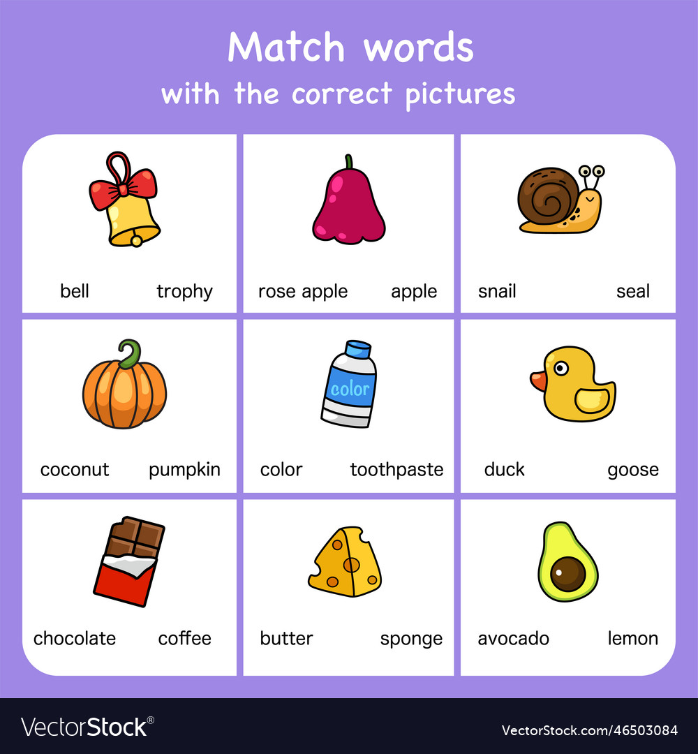 Match words with pictures educational worksheet