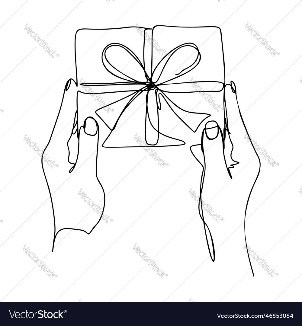 One line gift hands continuous line drawing Vector Image