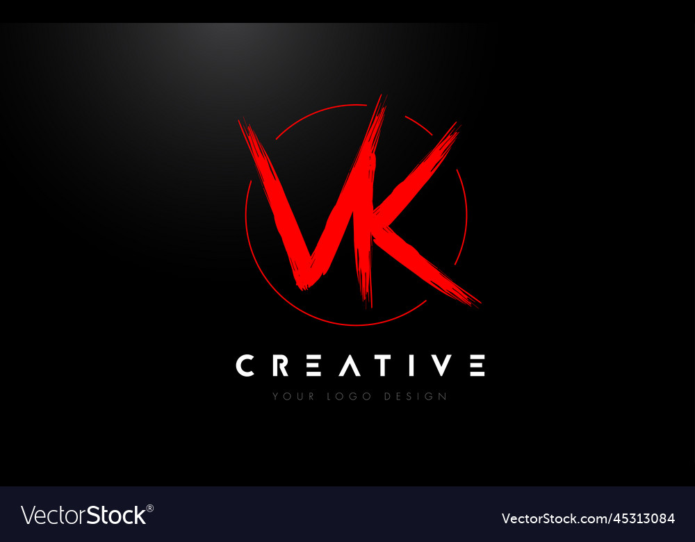 Red vk brush letter logo design artistic