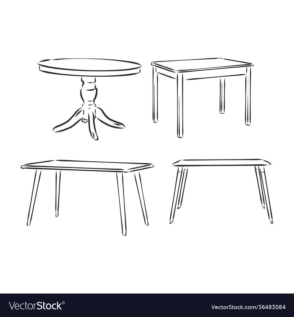 Set hand drawn tables table sketch Royalty Free Vector Image