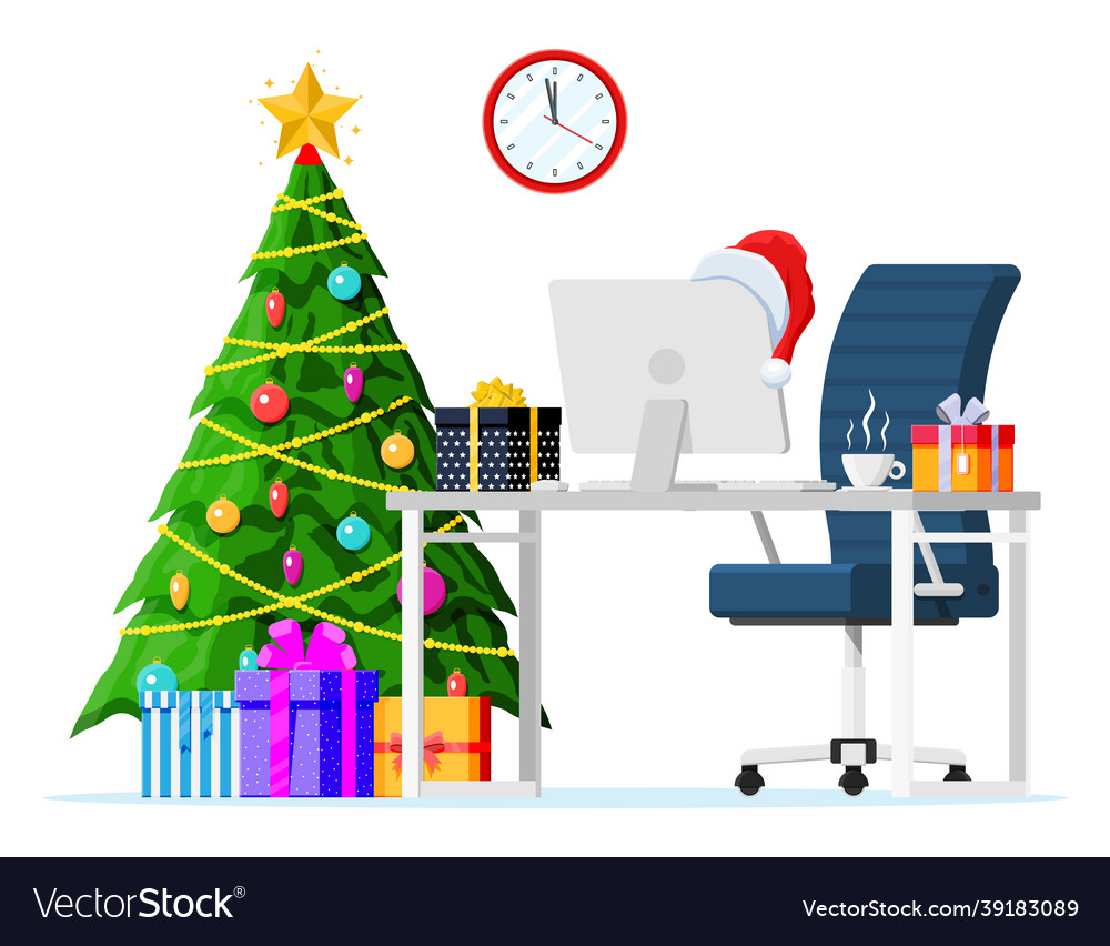 Christmas and new year office desk workspace Vector Image