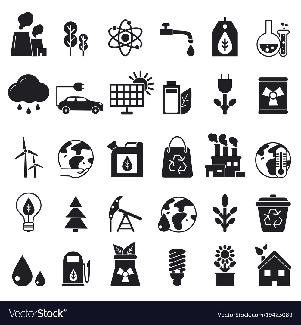 Monochrome icons set of ecology pictures Vector Image