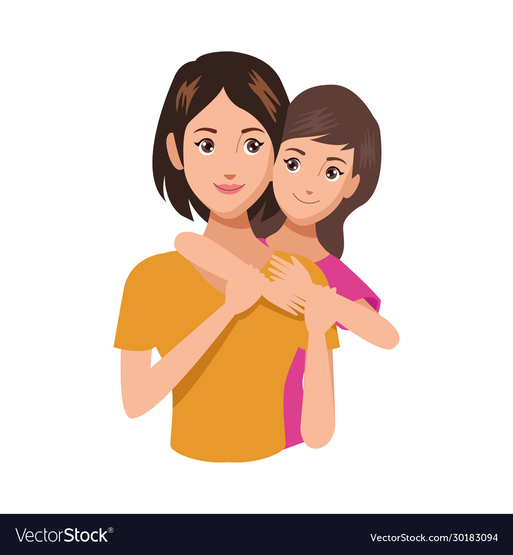 Beautiful mother with daughter characters Vector Image