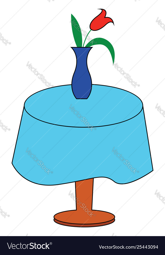 Blue Flower Vase Displaying Red Tulips Over A Vector Image