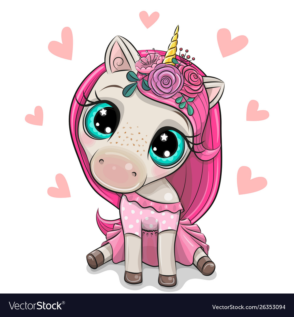 Cartoon unicorn girl with hearts on a white Vector Image