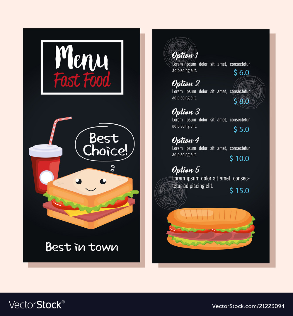 Delicious Sandwich Fast Food Restaurant Menu Card Vector Image