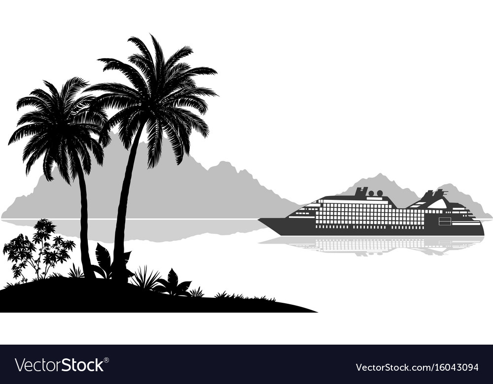 Landscape with ship palms and mountains