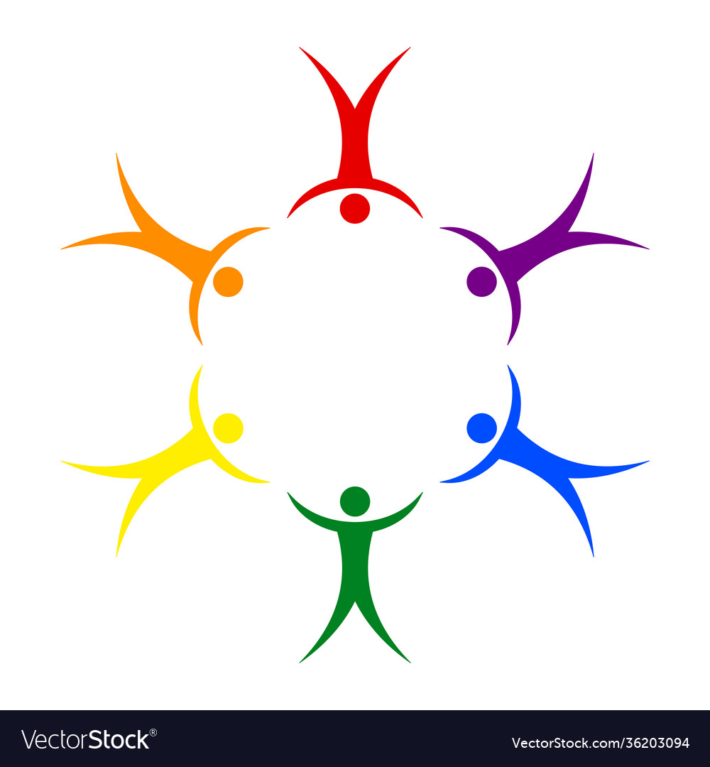 Lgbt pride people in a circle holding hands symbol