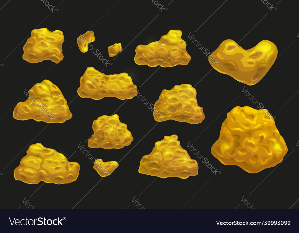 Cartoon golden nuggets mining industry game asset vector image Cartoon golden nuggets mining industry game asset