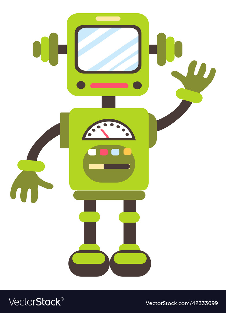 Cute green android funny kid robot mascot Vector Image