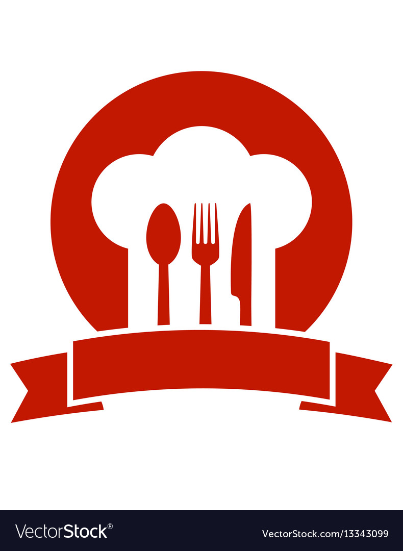 Icon with ribbon chef hat and utensil Royalty Free Vector