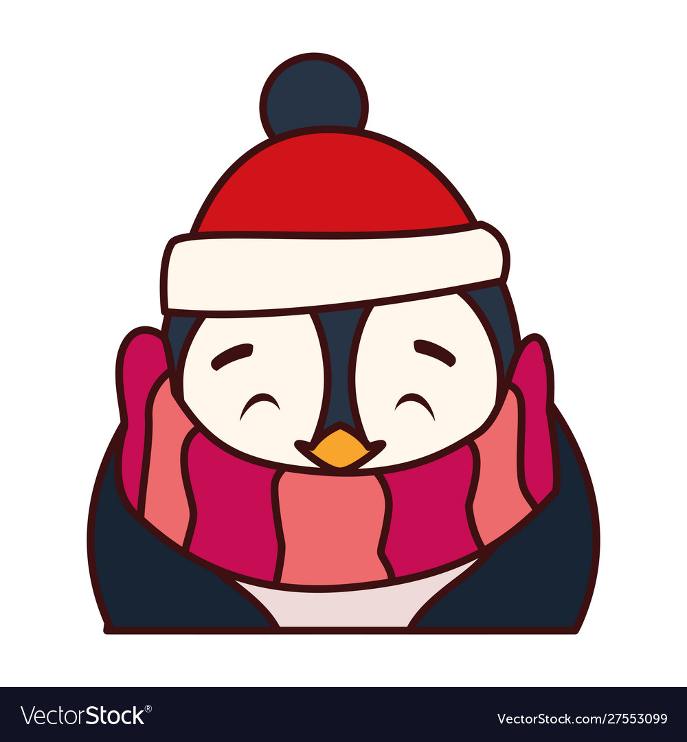 Penguin with hat and scarf in white background