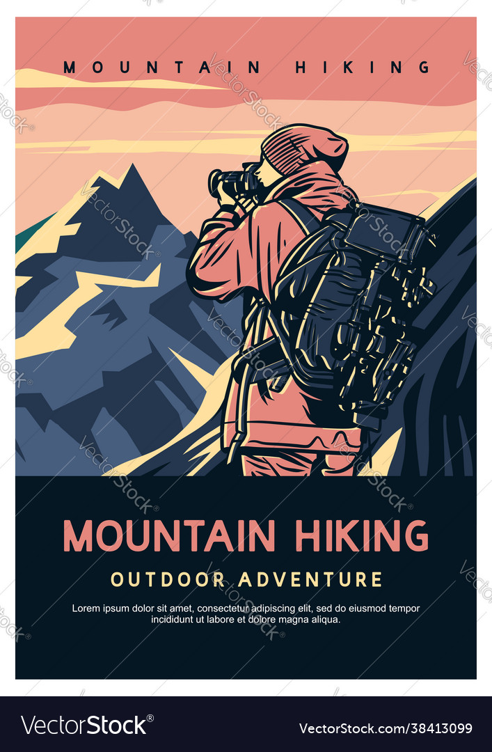 Poster design mountain hiking outdoor adventure Vector Image