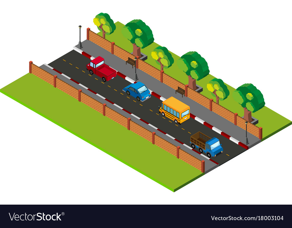 3d design for road scene with cars on road Vector Image