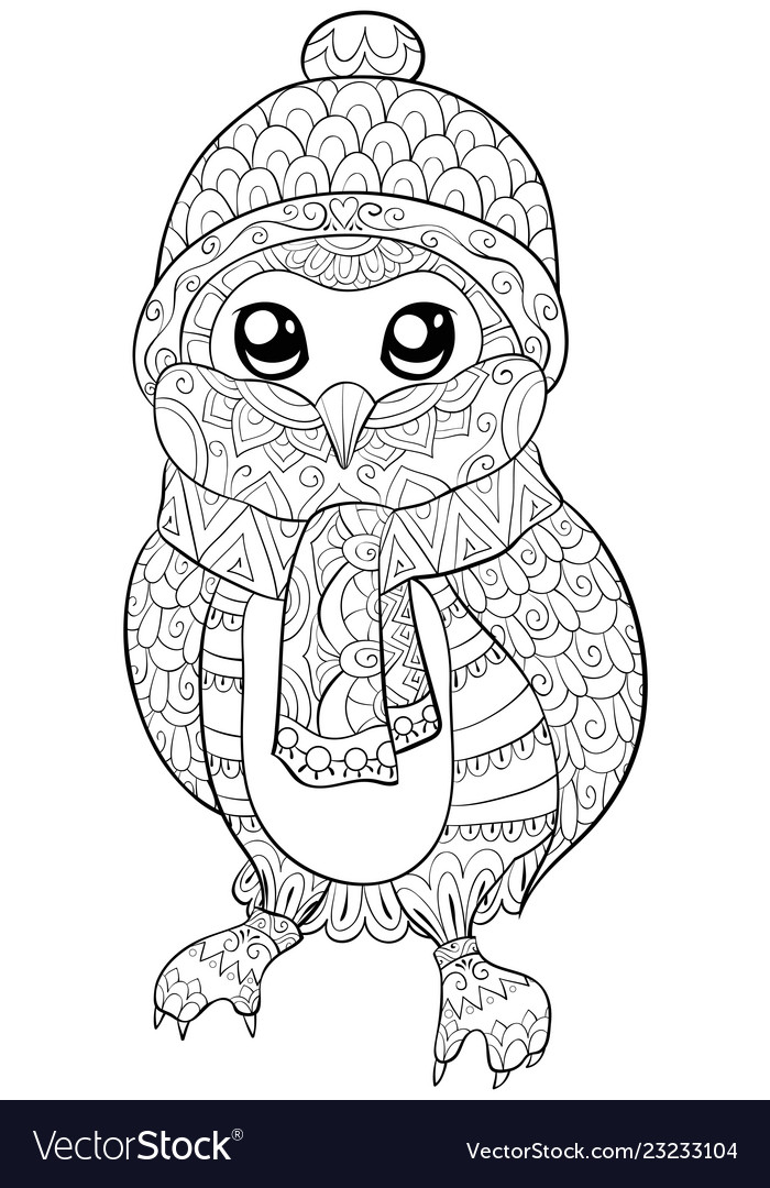 Adult Coloring Bookpage A Cute Owl With Christmas Vector Image