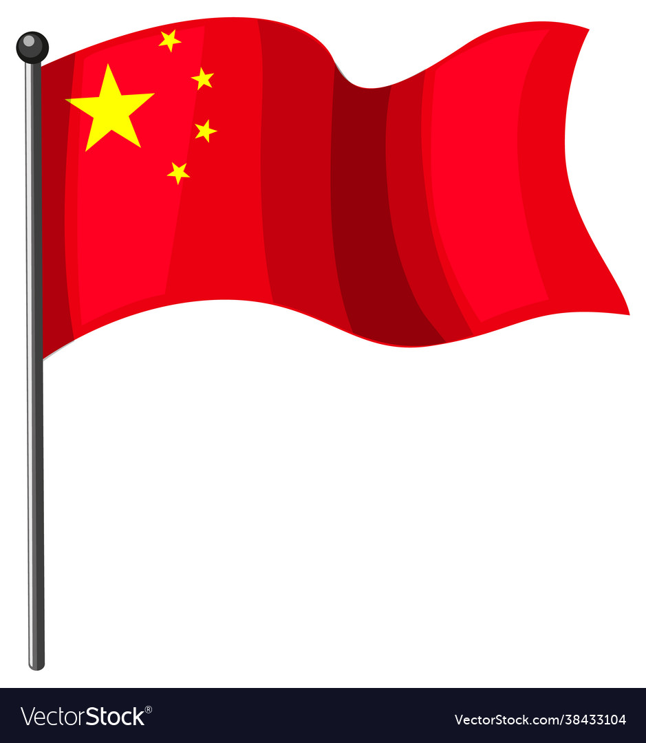 China flag with pole in cartoon style isolated