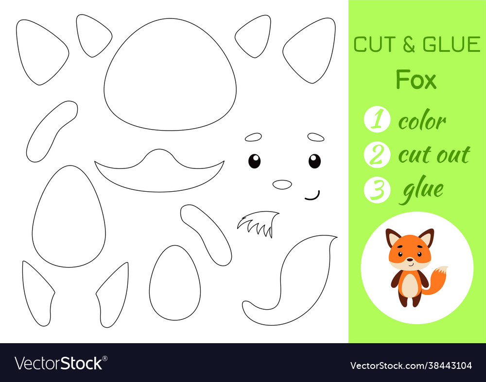 Color cut and glue paper little fox paste Vector Image