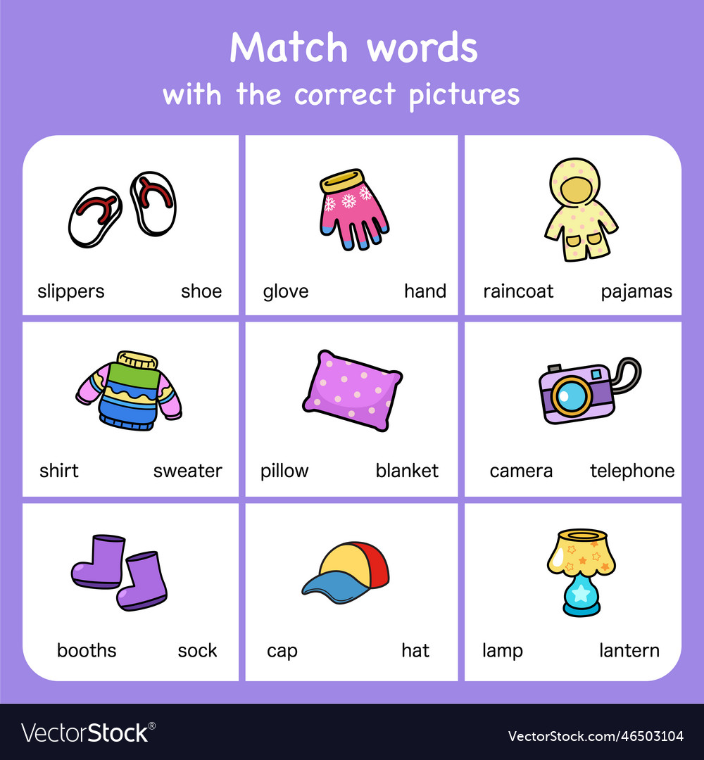 Match words with pictures educational worksheet