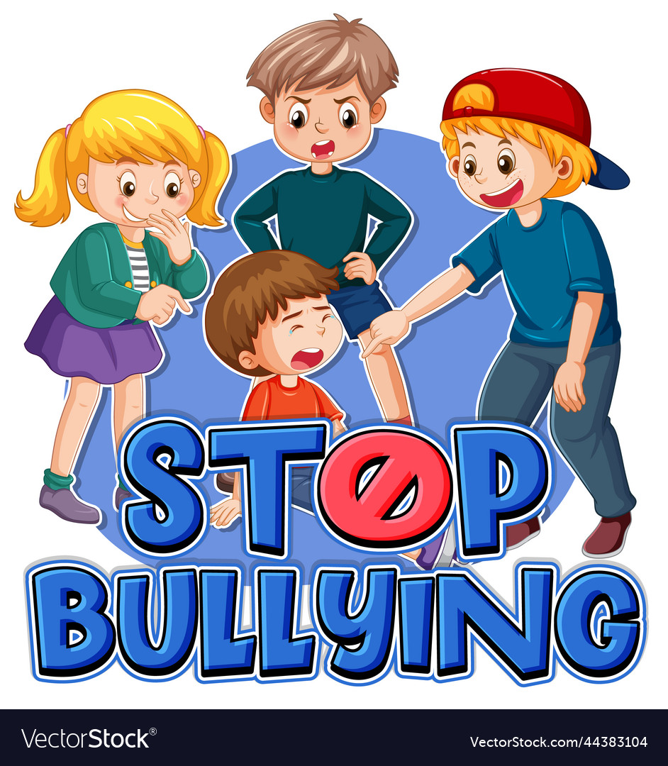 Stop bullying text with cartoon character Vector Image