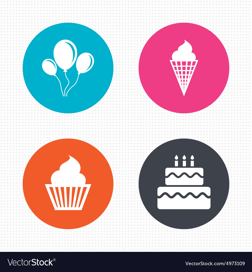 Birthday party icons cake with ice cream symbol