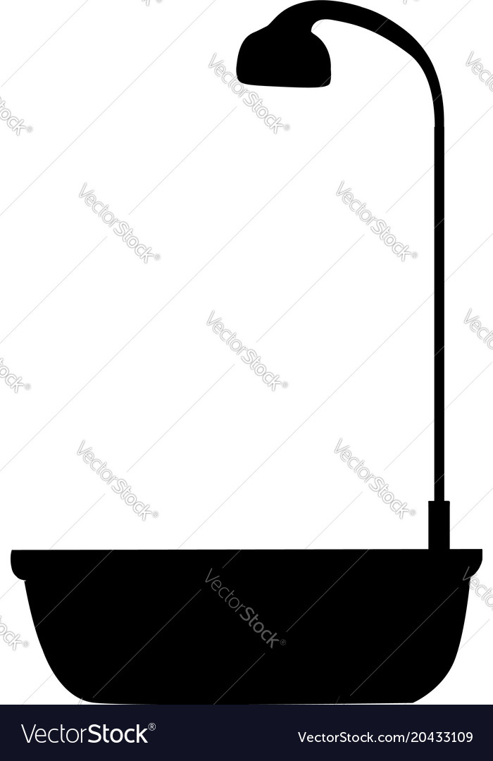 Black Silhouette Of Bathtub With Shower Head Icon Vector Image