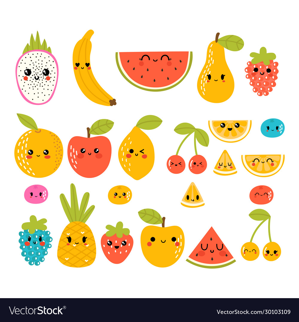 Cute hand drawn kawaii tropical smiling fruit Vector Image