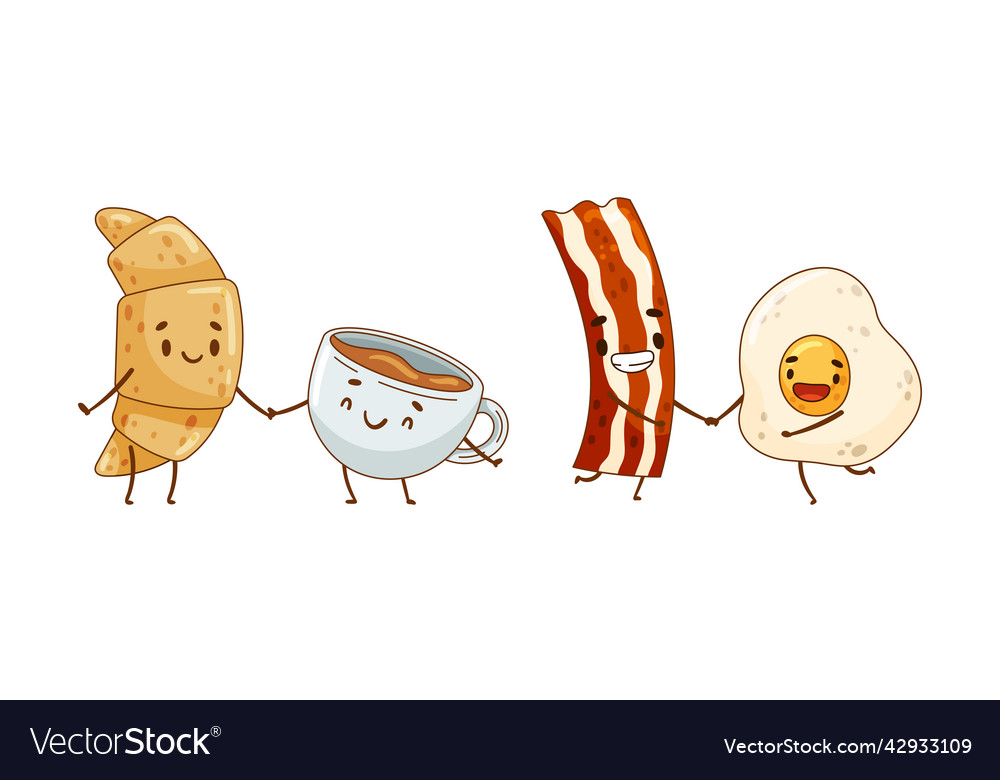 Fast food set fried bacon and egg croissant Vector Image