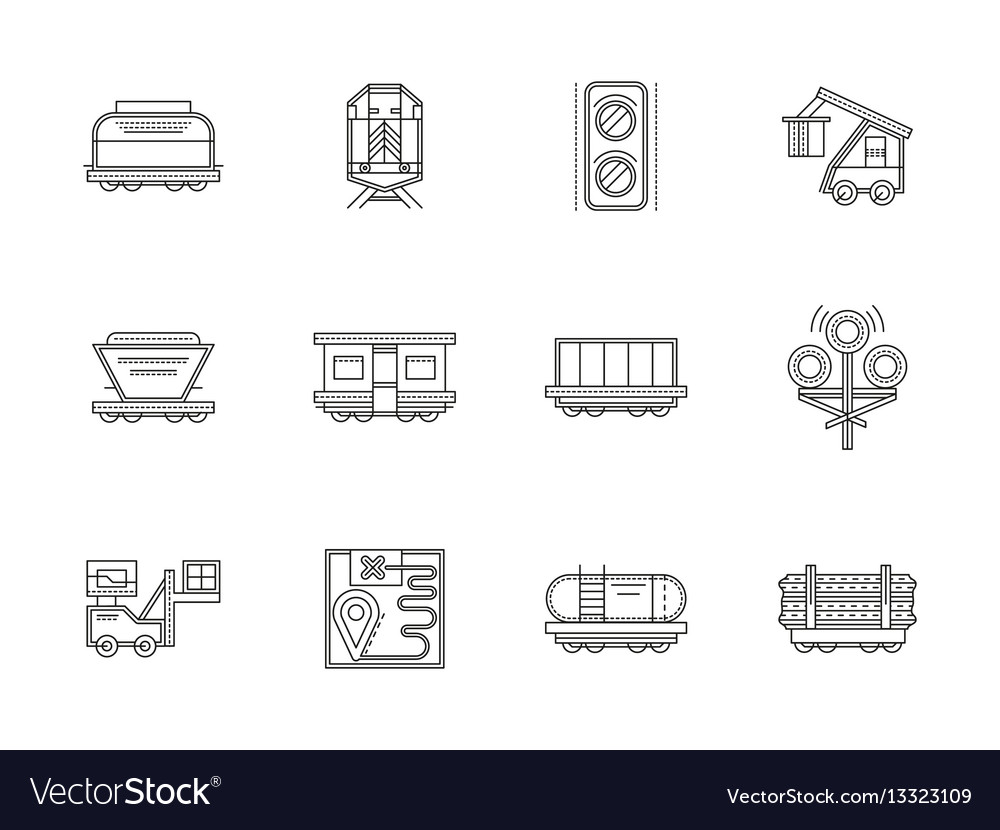 Railroad traffic and cars flat line icons