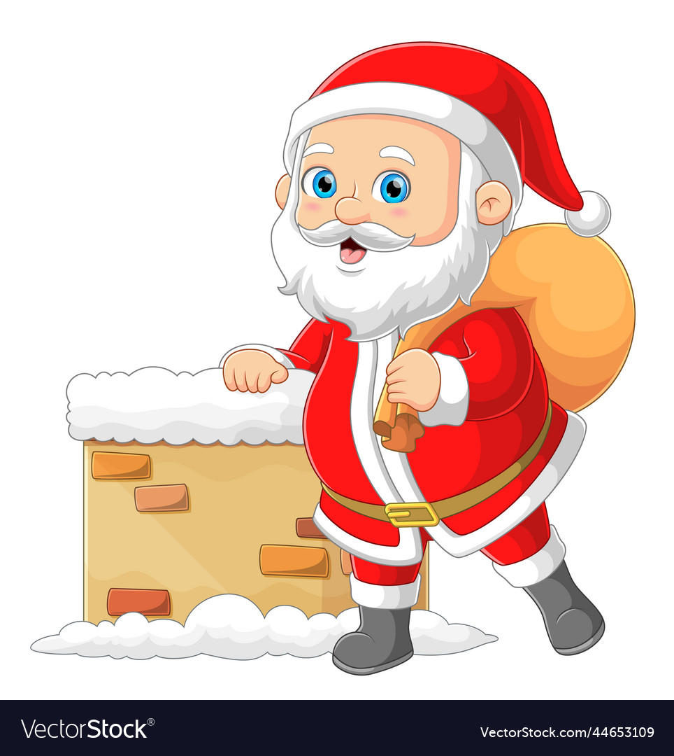 Santa claus is bringing a small gifts sack while Vector Image