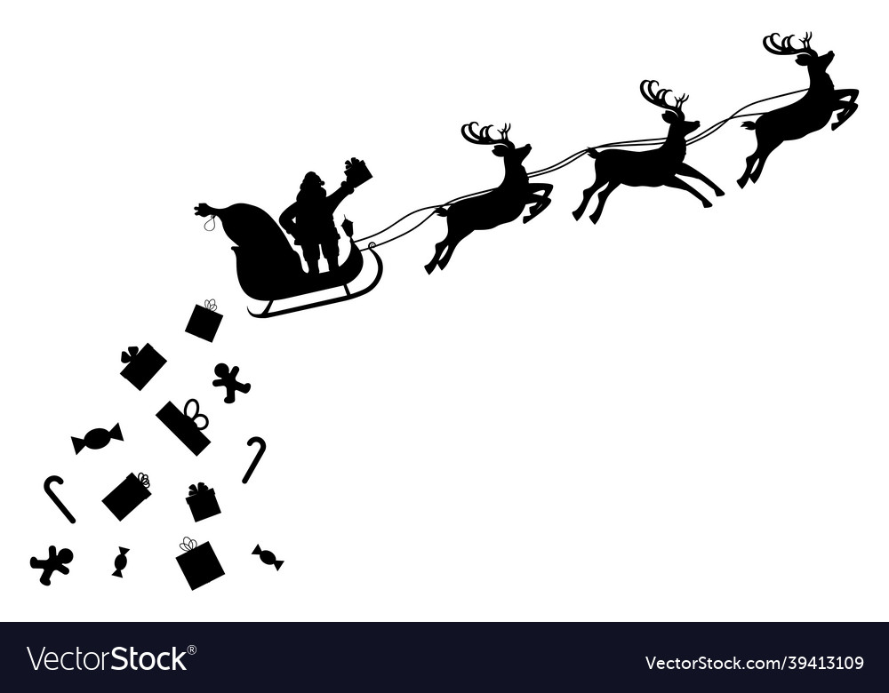 Santa claus on sleigh full of gifts and reindeer vector image Santa claus on sleigh full of gifts and reindeer