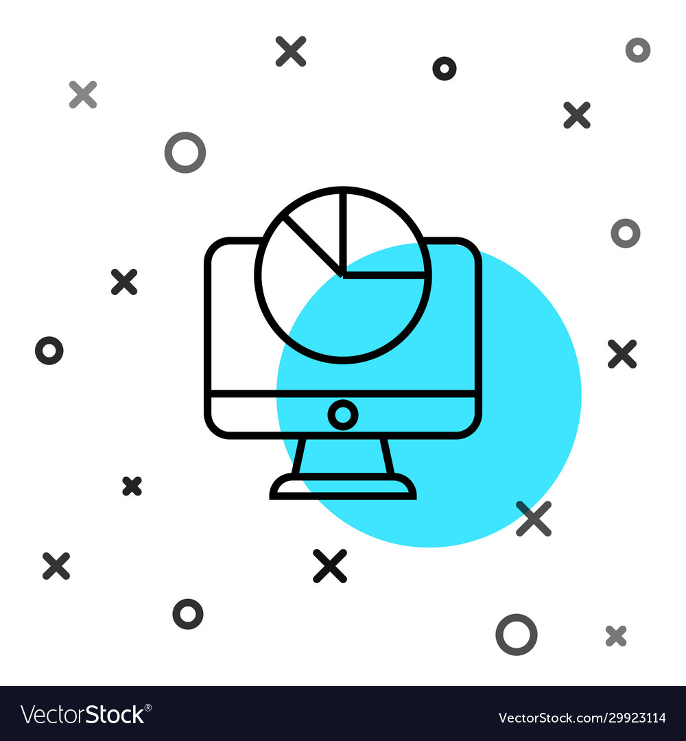 Black line computer monitor with graph chart icon Vector Image
