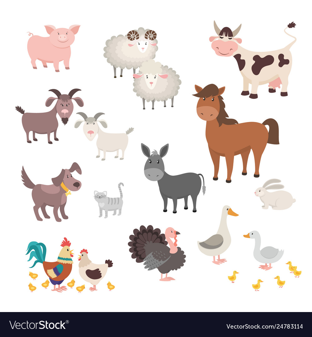 Farm animals set isolated homes animal pig Vector Image