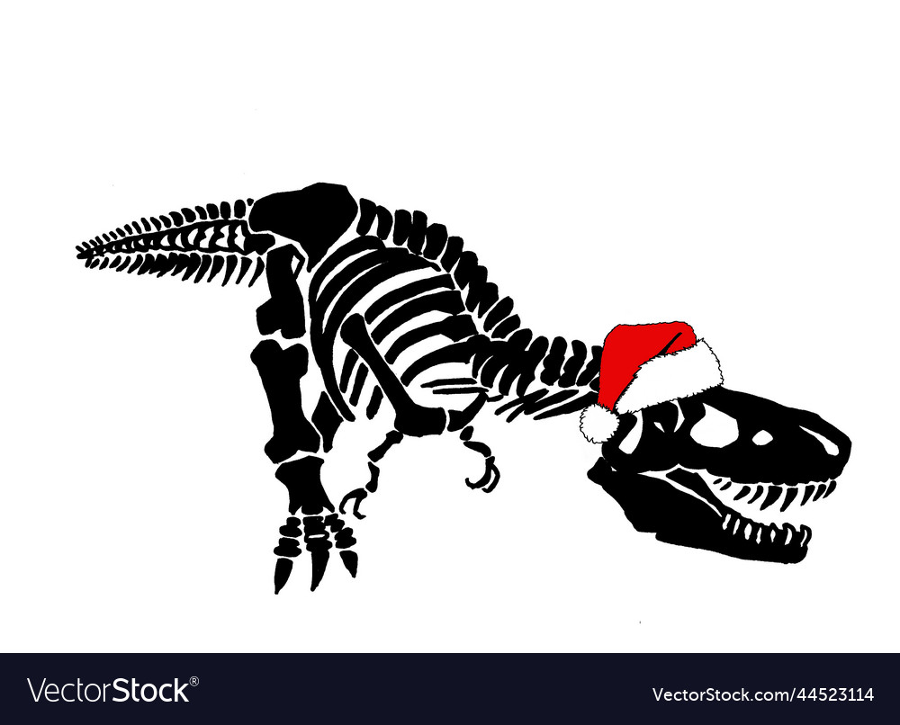 Graphical dinosaur skeleton in santa claus hat