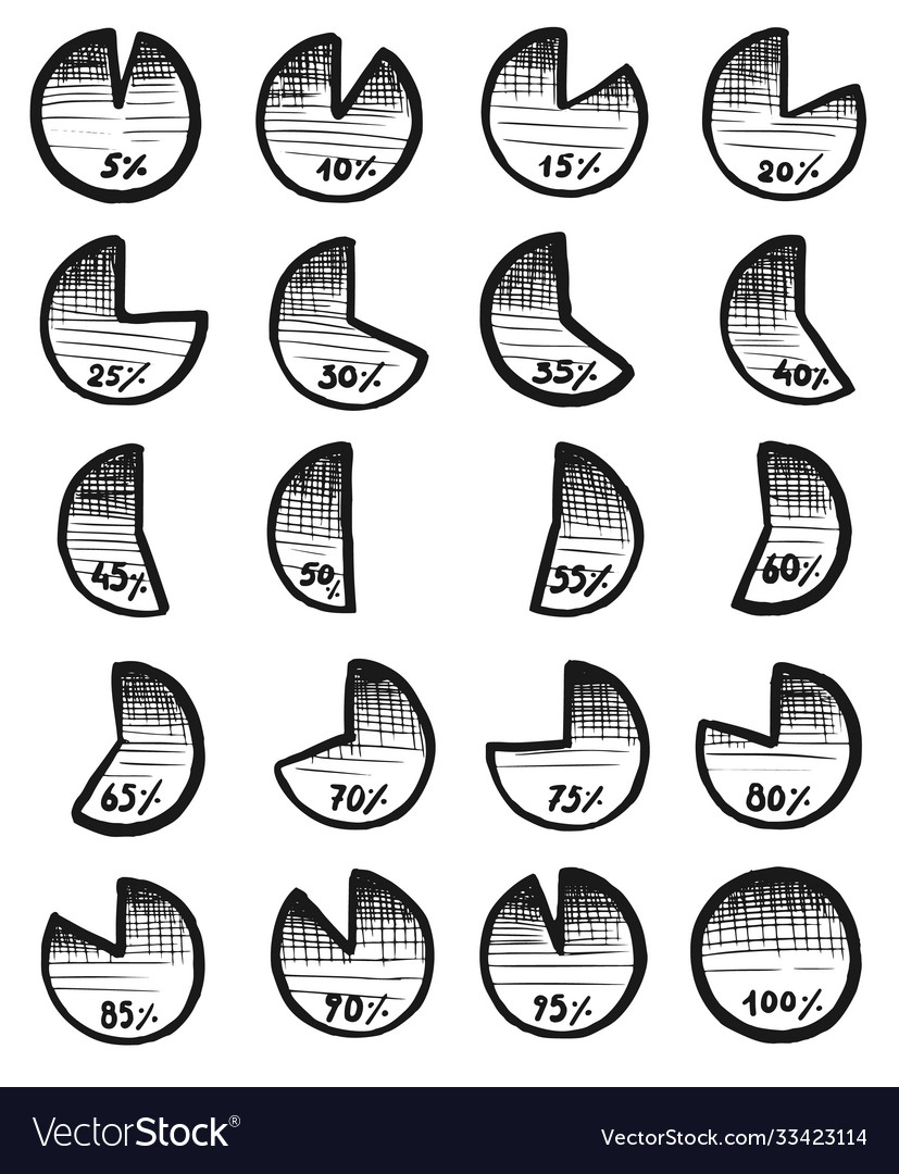 Hand-drawn felt tip pen pie chart diagram set vector image Hand-drawn felt tip pen pie chart diagram set