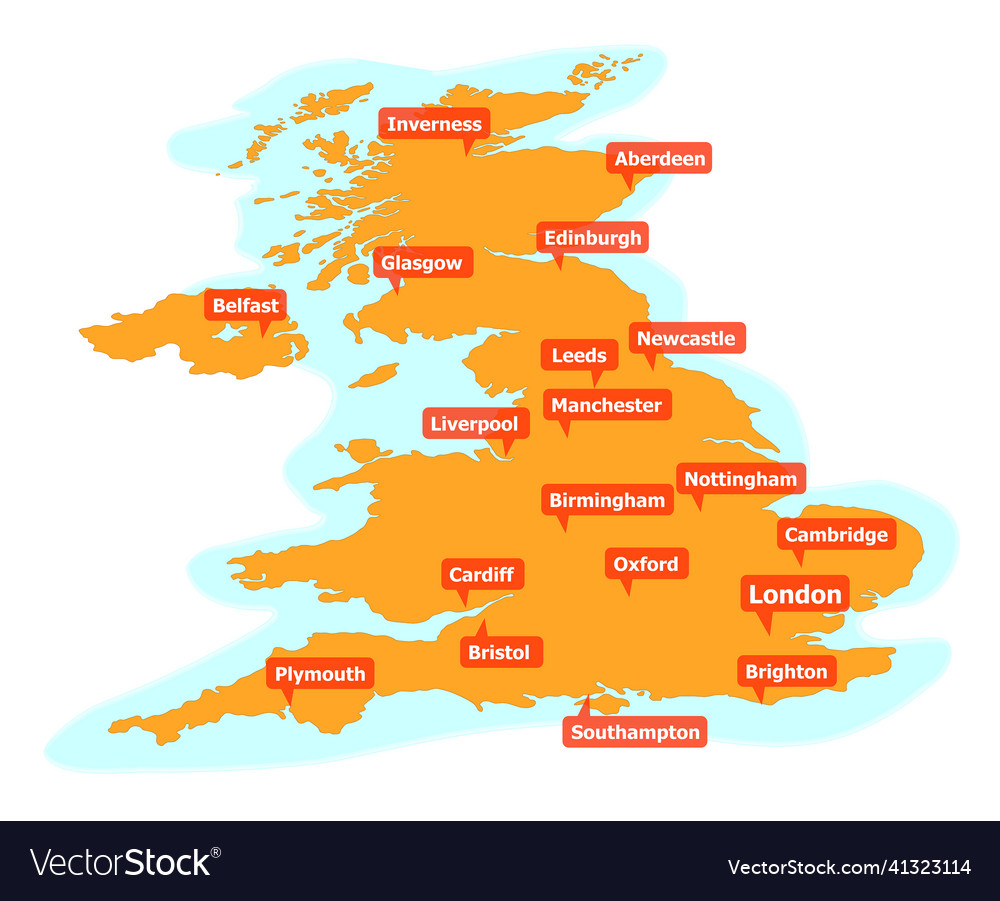 Map Of United Kingdom With Major Cities Royalty Free Vector Map Of United Kingdom With Major Cities Vector 41323114