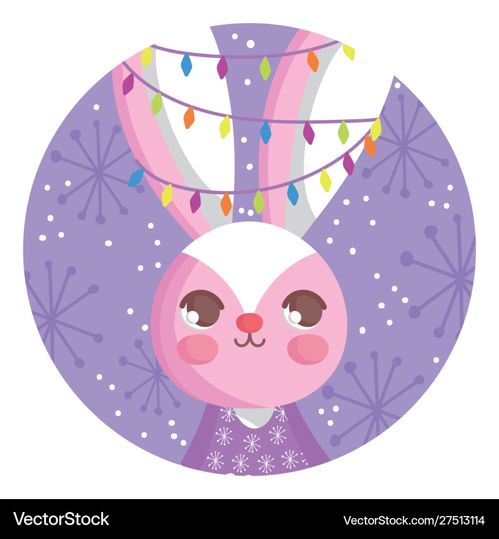 Rabbit with lights tangled in ears snow merry Vector Image